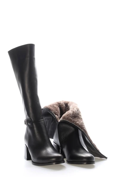 Hakiki Deri Kürklü  Kadın Dolgu Topuk Çizme 064KZA267 - Resim 5