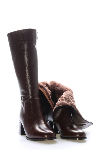 Hakiki Deri Kürklü  Kadın Dolgu Topuk Çizme 064KZA267 - Resim 9