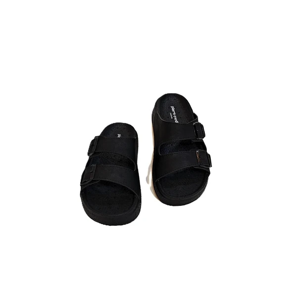 Pierre Cardin 7410 Siyah Çift Tokalı Yumuşak Taban Rahat Terlik - 9