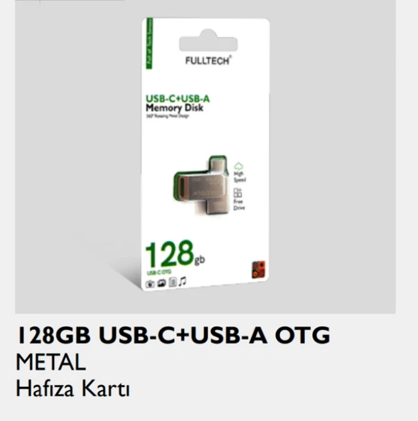 128 GB USB C A OTO metal hafıza kartı