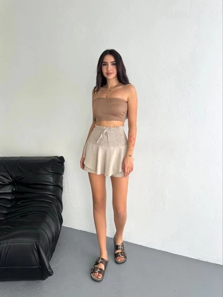 Ayrobin Şortlu Etek - Bej - 1