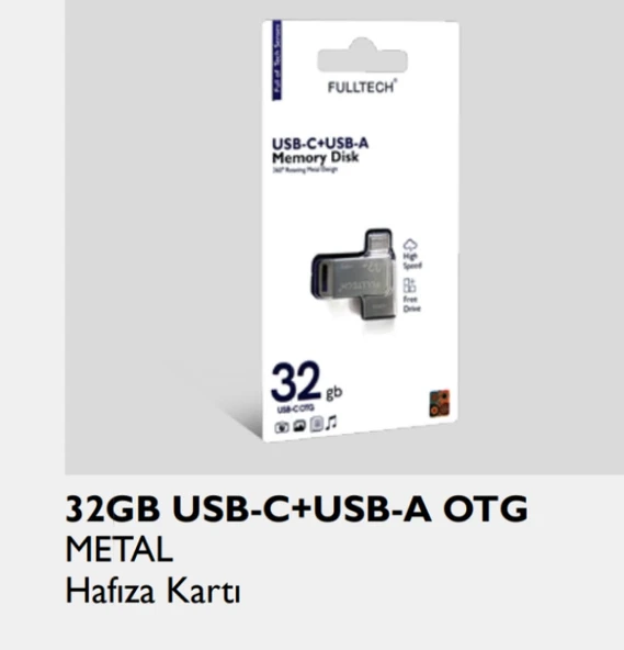 32 GB USB C A OTO metal hafıza kartı