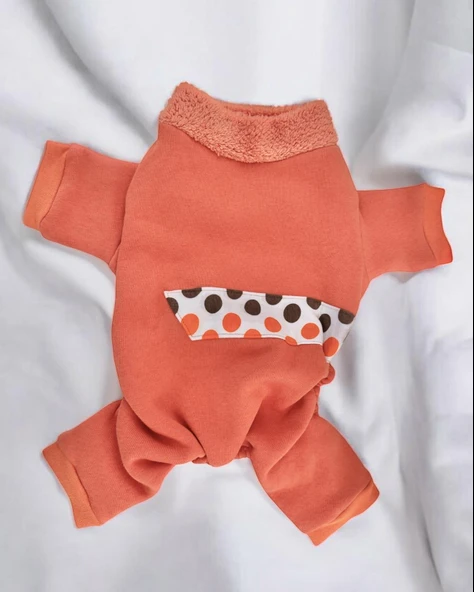 Puanti Kalın Penye Kedi Tulum Pijama - Resim 4