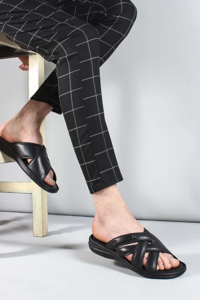 Hakiki Deri  Erkek Düz Terlik 952MA125 ürün görseli