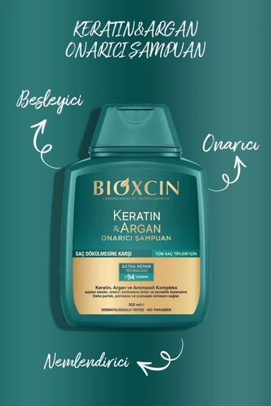 Bioxcin Keratin & Argan Onarıcı Şampuan 300ml + Keratin Argan Saç Bakım Yağı + Saç Kremi - 2