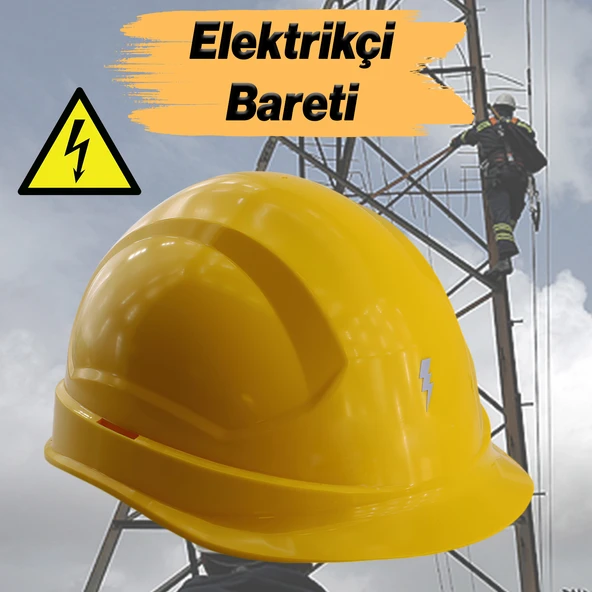 Elektrikçi Bareti Baş Koruyucu Baret Sarı En 397:2012+A1:2012 Standartlara Uygun Kayışlı Ter Bezli