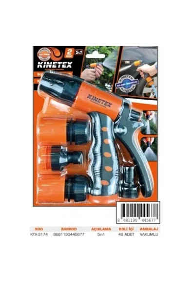 Kinetex 5 Parça Otomatik Tetikli Bahçe Sulama Tabancası 2 Modlu 3174 - 2