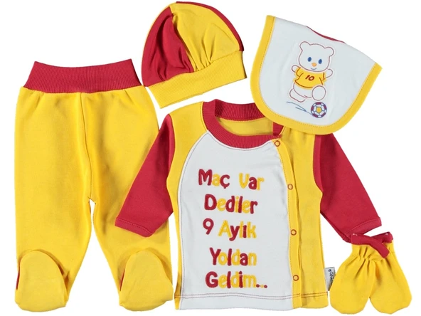 %100 Pamuk Taraftar Yenidoğan Bebekler Nakışlı 5'li Bebek Zıbın Seti Hediyelik - 4
