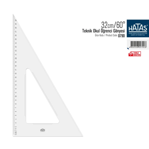 Hatas Öğrenci Gönyesi 60 Derece Plastik 32 CM 0790 - 2