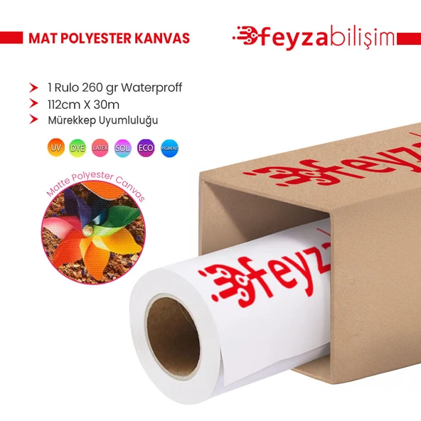 Feyza Bilişim Polyester Mat Kanvas 260 gr Waterproof Tuval İç Mekan 112cm x 30 mt (1 Rulo) ürün görseli