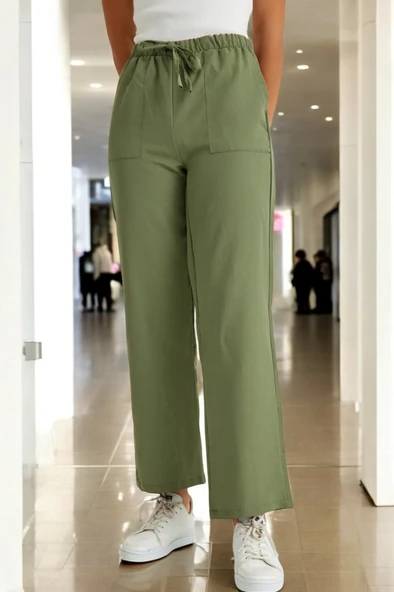 Beli Bağcıklı Yazlık Kadın Keten Pantolon - 5