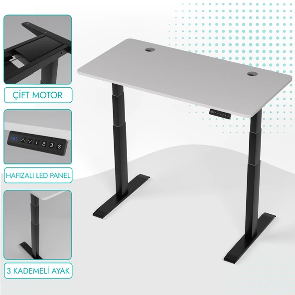 O-Flex Duo Çift Motorlu Elektrikli Yükseklik Ayarlı Masa - 180x80 - Beyaz