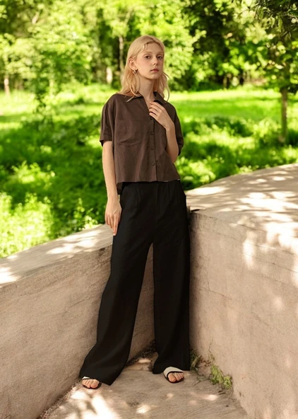 Yazlık Düğmeli Keten Pantolon ürün görseli 1