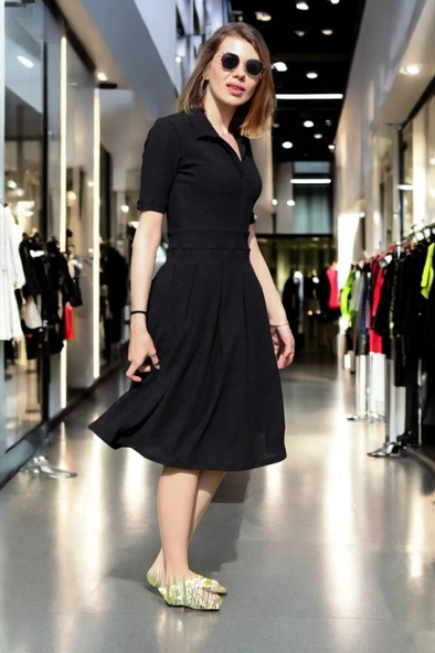 Günlük Keten Ofis Elbisesi - 5