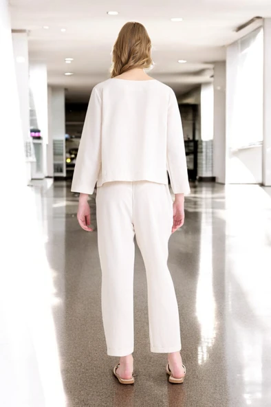 Yazlık Uzun Kol Bluz Pantolon İkili Keten Takım - 2