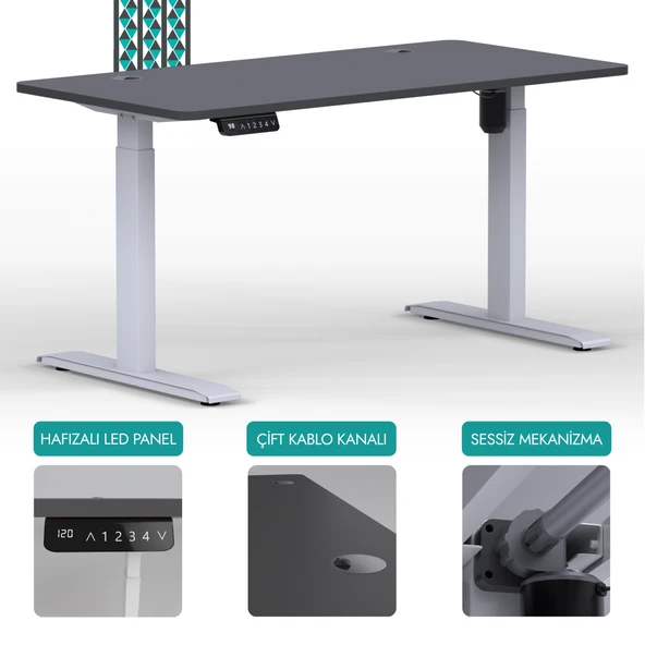 O-Flex Tek Motorlu Elektrikli Yükseklik Ayarlı Masa - 120x60 - Antrasit