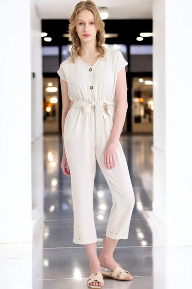 Yazlık V Yaka Kolsuz Keten Takım ürün görseli