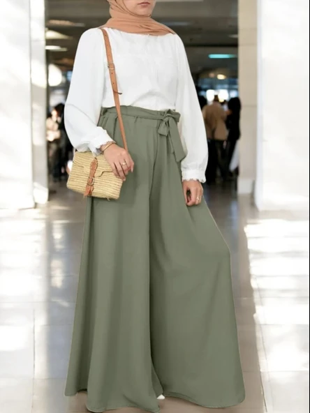 Yazlık Keten Kemerli Şalvar Pantolon - 2