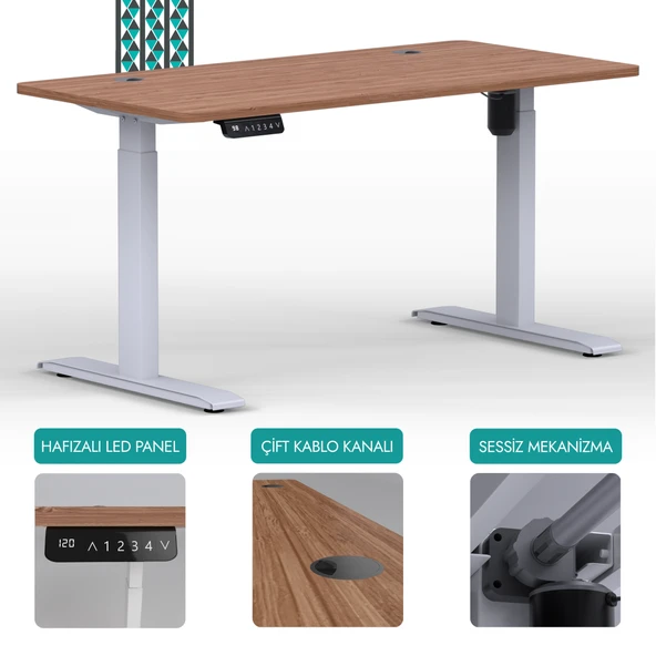 O-Flex Tek Motorlu Elektrikli Yükseklik Ayarlı Masa - 180x80 - Bambu