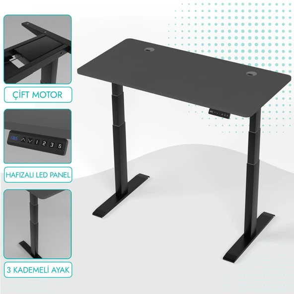 O-Flex Duo Çift Motorlu Elektrikli Yükseklik Ayarlı Masa - 160x80 - Antrasit