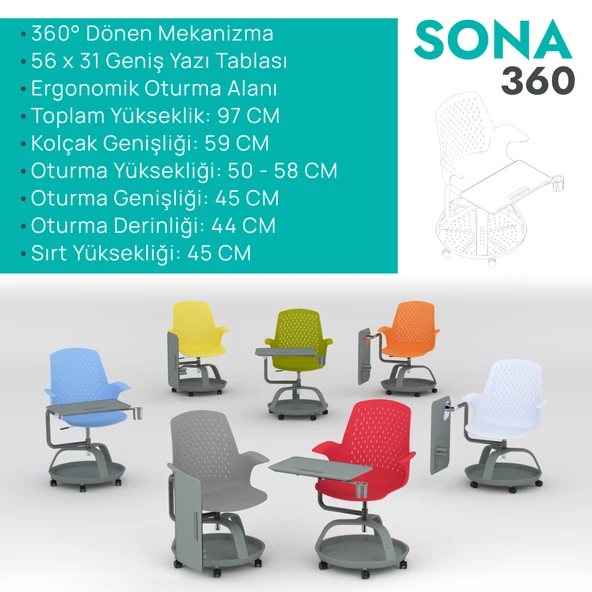 Sona 360 Yazı Tablalı Mobil Eğitim Sandalyesi - 3