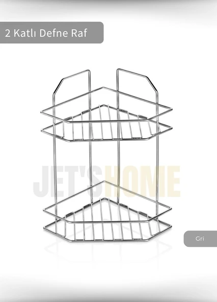 Banyo Rafı Mutfak Rafı Paslanmaz Baharatlık 2 Katlı Köşelik Şampuanlık Krom - Resim 2