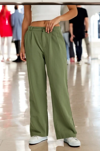 Yazlık Düğmeli Keten Kadın Pantolon - 6