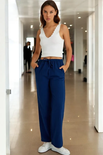 Yazlık Beli Bağcık Detaylı Keten Pantolon ürün görseli 1