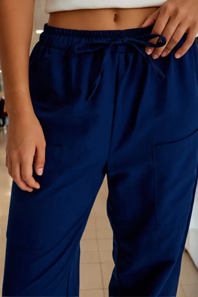 Günlük Düğme Detaylı Kadın Keten Pantolon - 6