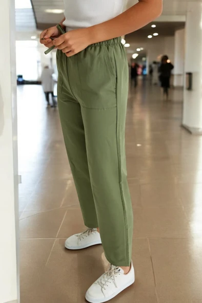 Beli Bağcıklı Yazlık Kadın Keten Pantolon - 6