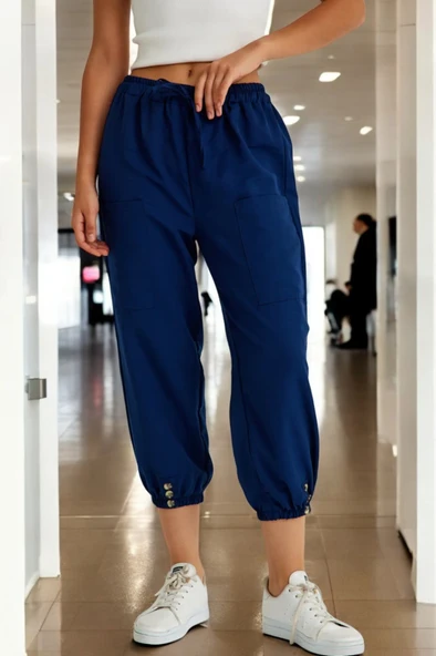 Günlük Düğme Detaylı Kadın Keten Pantolon - 4