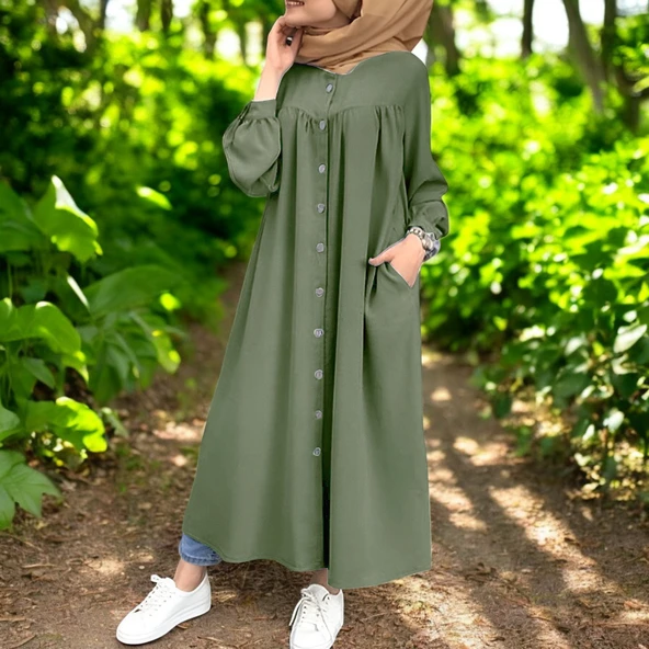 Gömlek Yaka Yazlık Keten Elbise