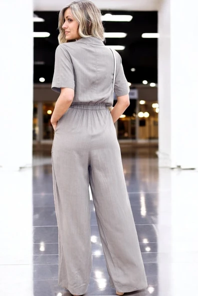 Yazlık Tasarım Rahat Keten Tulum - Resim 2