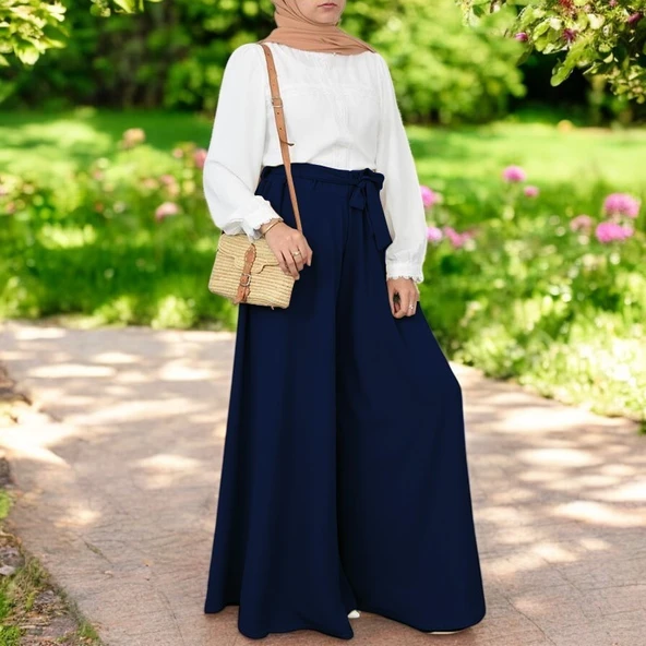 Yazlık Kemerli Keten Şalvar Pantolon - 2