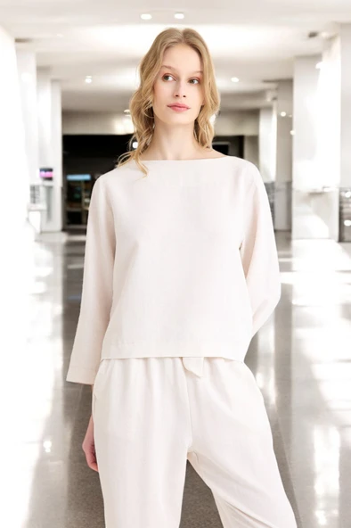 Yazlık Uzun Kol Bluz Pantolon İkili Keten Takım - 8