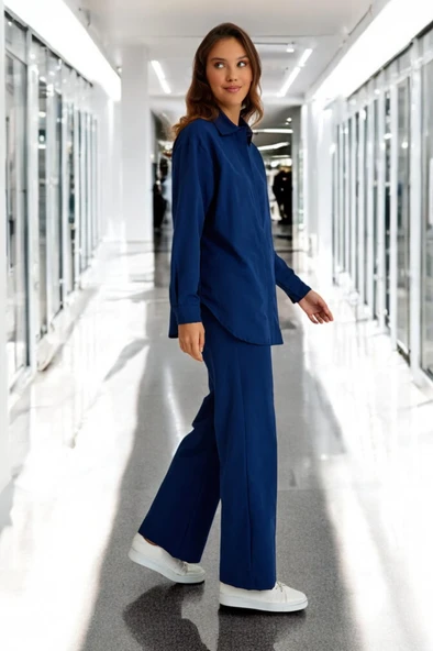 Günlük Rahat Gömlek Pantolon İkili Keten Takım - 3