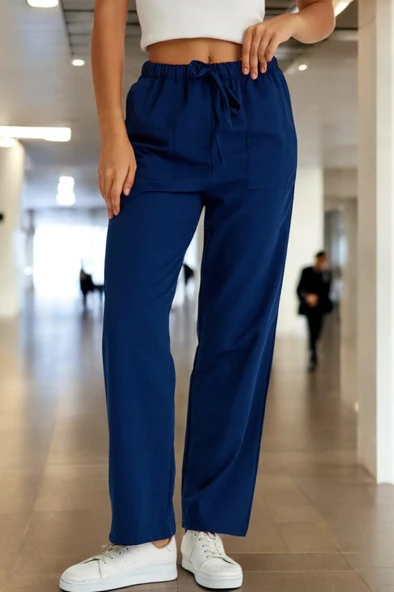 Yazlık Beli Bağcık Detaylı Keten Pantolon - 6