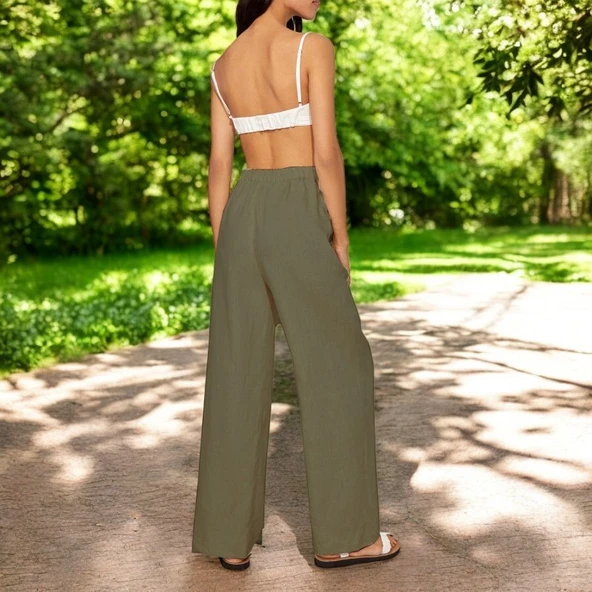 Beli Bağcıklı Yazlık Keten Pantolon - 2