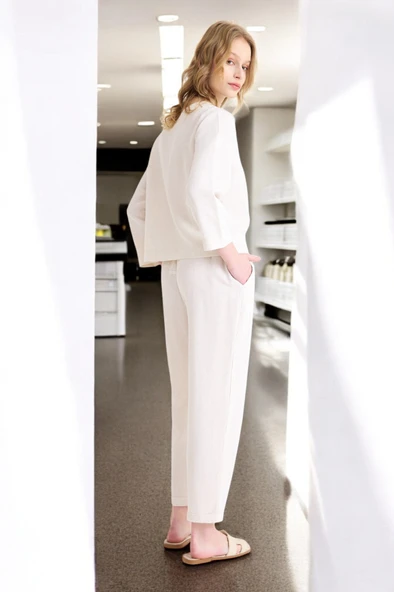 Yazlık Uzun Kol Bluz Pantolon İkili Keten Takım - 3