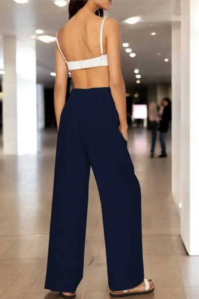 Yazlık Beli Bağcık Detaylı Kadın Keten Pantolon - Resim 2