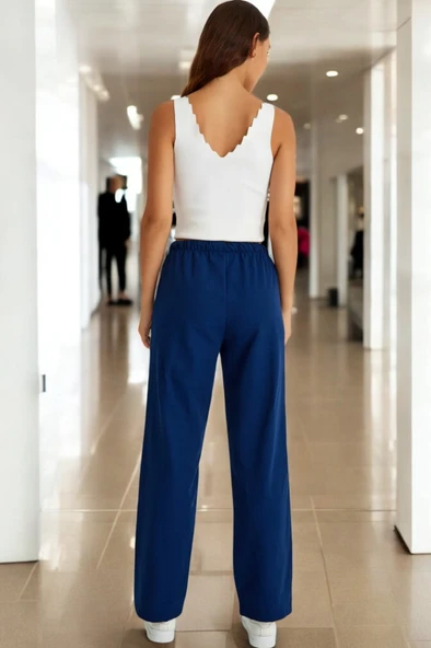 Yazlık Beli Bağcık Detaylı Keten Pantolon - Resim 2