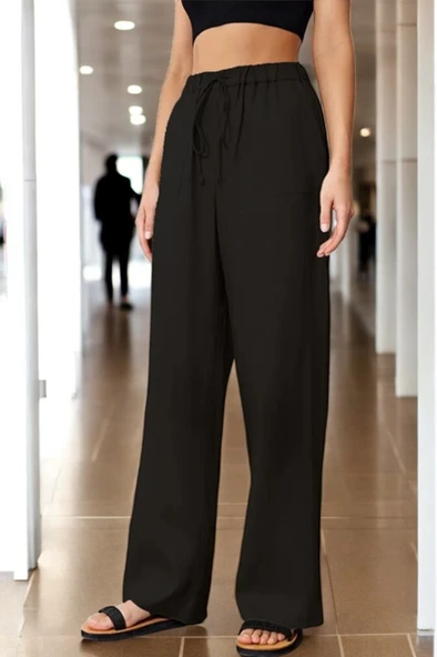 Günlük Beli Bağzıklı Şık Keten Pantolon - 3