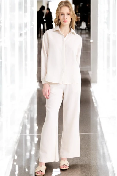 Yazlık Rahat Gömlek Pantolon İkili Keten Takım ürün görseli