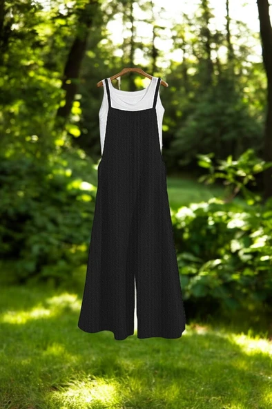 Bol Kesim Yazlık Askılı Keten Tulum ürün görseli