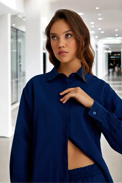 Günlük Rahat Gömlek Pantolon İkili Keten Takım - 8