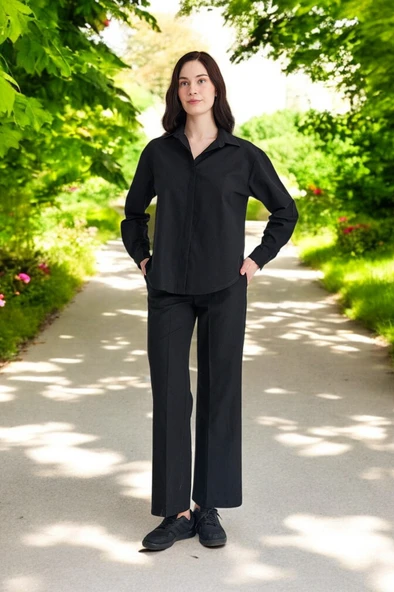 Yazlık Gömlek Pantolon İkili Keten Takım - 11