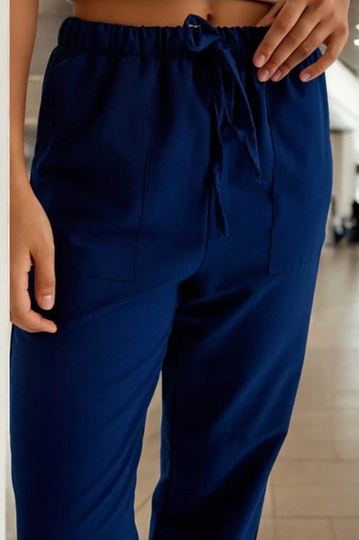 Yazlık Beli Bağcık Detaylı Keten Pantolon - 7