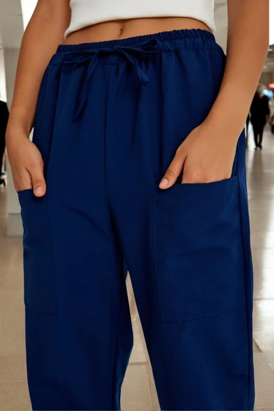 Günlük Düğme Detaylı Kadın Keten Pantolon - Resim 5