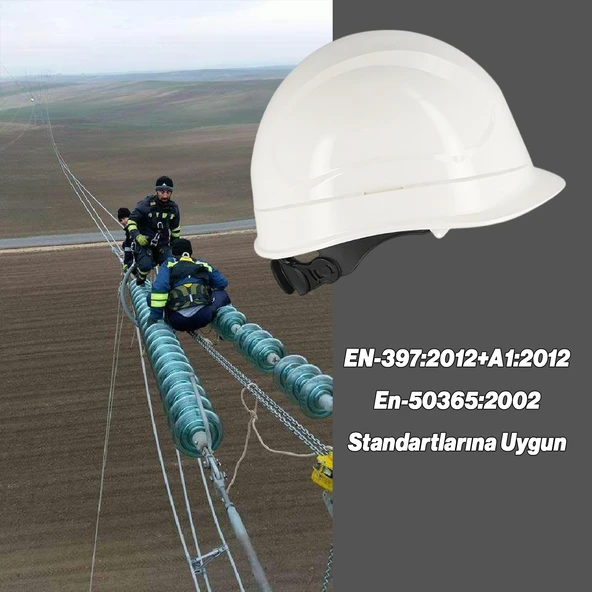 Elektrikçi Bareti Baş Koruyucu Baret Beyaz En 397:2012+A1:2012 Standartlara Uygun Kayışlı Ter Bezli - 5