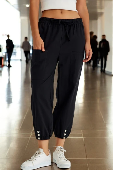 Yazlık Düğme Detaylı Kadın Keten Pantolon - 5